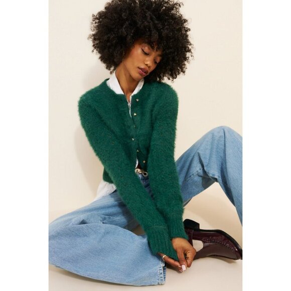 New! Free People Green Celeste Fuzzy Cardigan Size XS 2475 - Picture 2 of 14